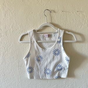 Verge Girl White Crop Top with Blue Suns